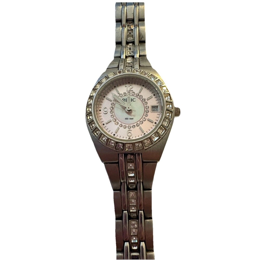 Relic ZR11787*S Women's Stainless Quartz Watch Silver Tone, Pink Dial. Vintage